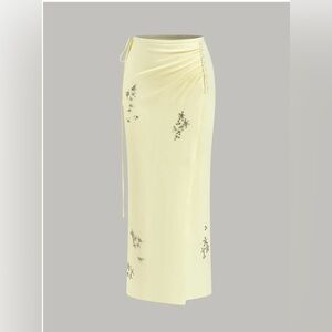 NWT Elegant Cream Floral Maxi Skirt with Rhinestone